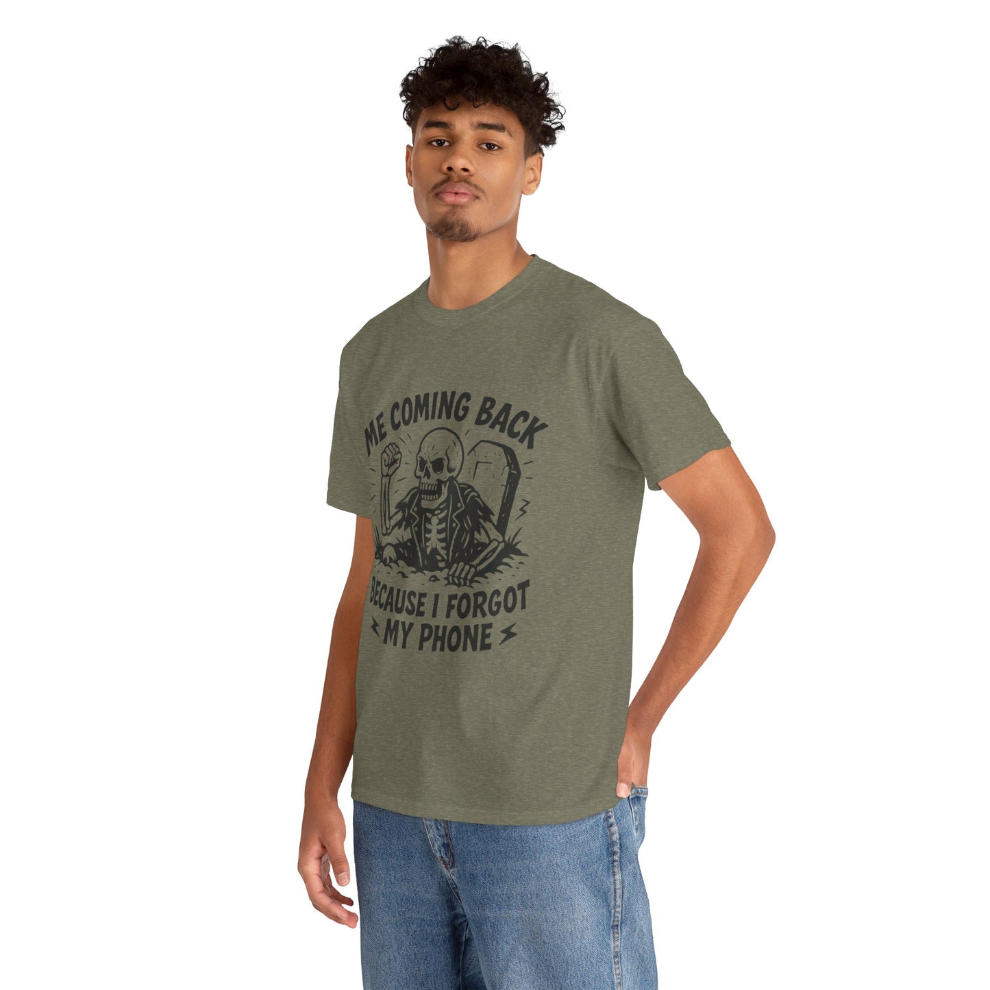 Forgot My Phone T-Shirt, Funny Skeleton Coming Back From Grave Tee, Dark Humor Shirt for Men, Humor Tee, funny skull shirt