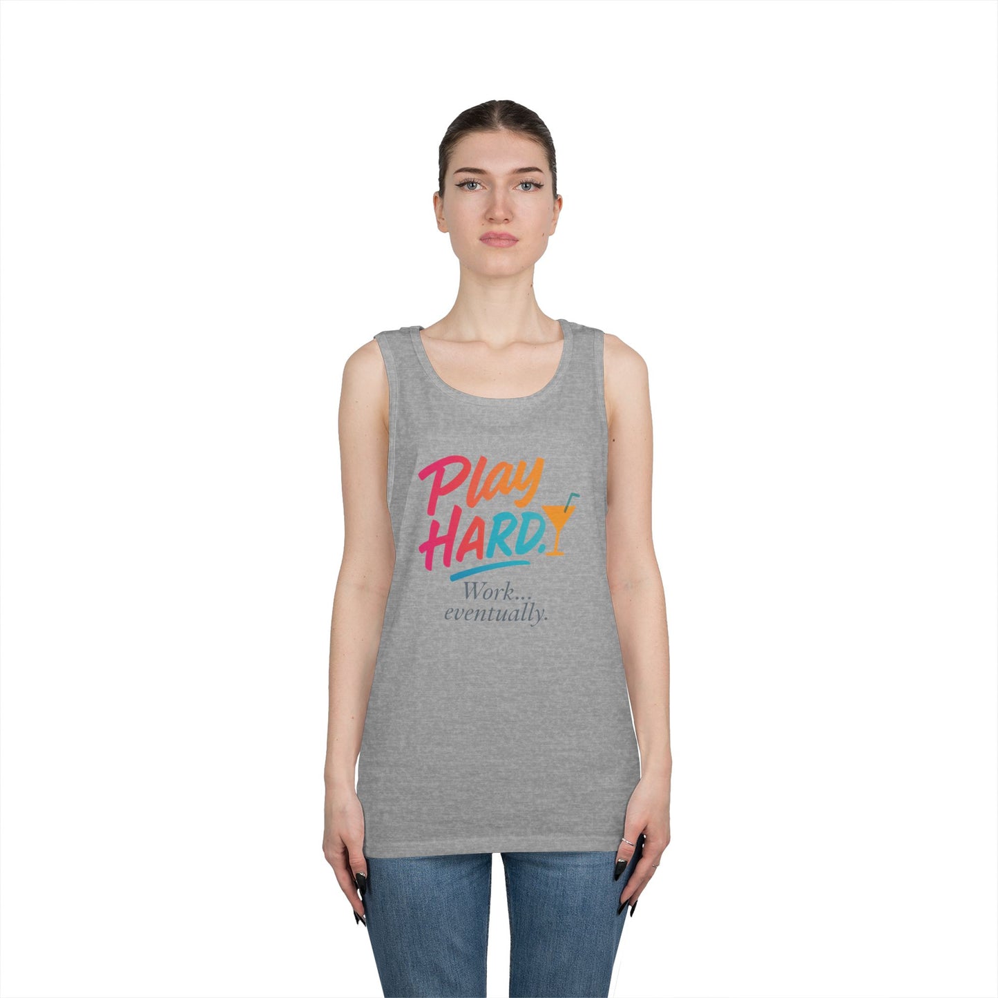 Play Hard, Work Eventually Tank Top, Womens Cotton Tank, Summer Apparel, Casual Wear, Gift for Him/Her, Beach Ready
