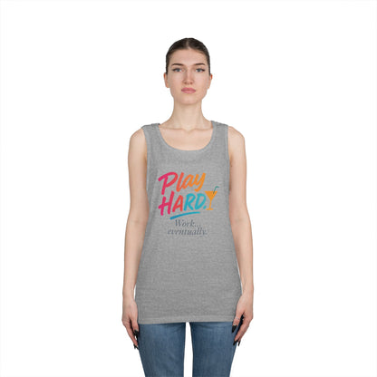 Play Hard, Work Eventually Tank Top, Womens Cotton Tank, Summer Apparel, Casual Wear, Gift for Him/Her, Beach Ready