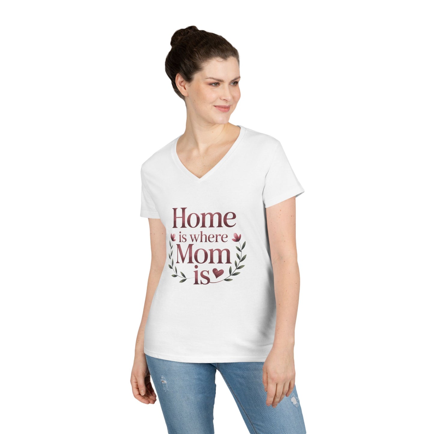 Home is Where Mom Is V-Neck T-Shirt, Gift for Moms, Mother's Day T-Shirt, Cute Casual Tee, Family Celebration Apparel, Home Sweet Home