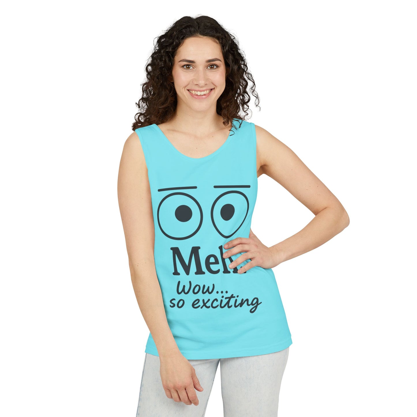 Womens Funny Graphic Tank Top with 'Meh. Wow... so exciting' Quote, Casual Wear, Summer Apparel, Gift for Friends, Humor Tank