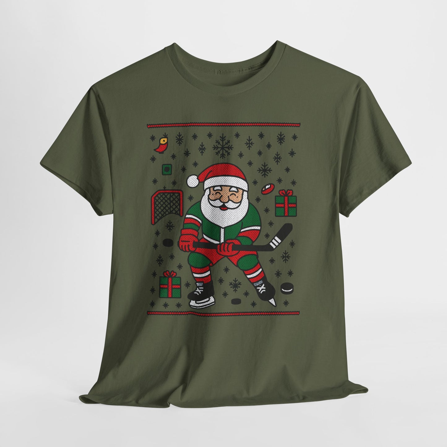 Hockey Santa Men's Christmas T-Shirt, Funny Sports Holiday Tee