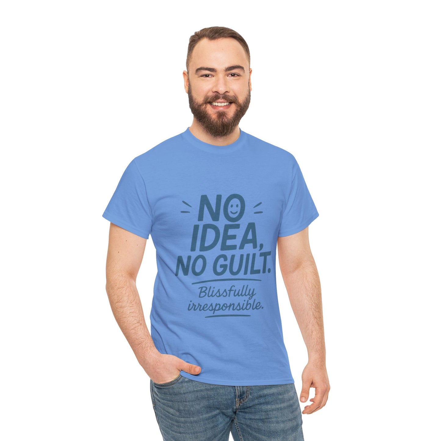 Funny No Idea Mens T-Shirt, No Guilt Blissfully Irresponsible Quote, Casual Relaxed Fit Tee, Humor Gift for Him, Humorous T-Shirt