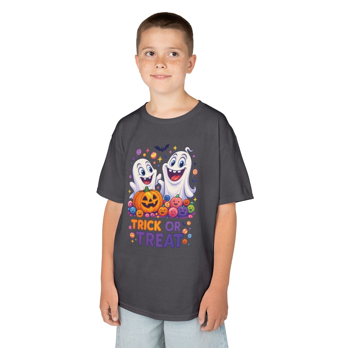 Trick or Treat Kids Halloween T-Shirt, Cute Ghosts Pumpkin Design, Fun Spooky Tee for Boys Girls