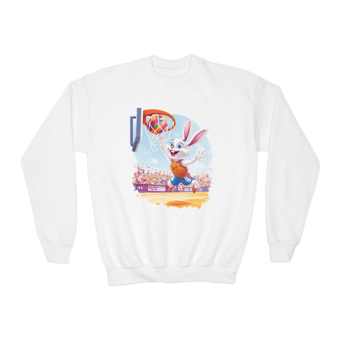 Easter Basketball Bunny Youth Sweatshirt - Cute Bunny Dunking Egg Ball, Fun Spring Sports Pullover for Kids, Easter Gift Idea, Fun Gym Wear