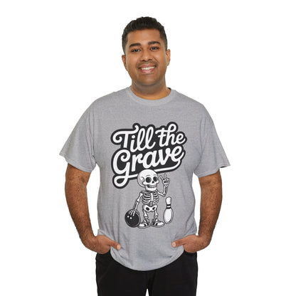 Skeleton Bowling Graphic Tee, Mens Heavy Cotton Tee, Funny Halloween Shirt, Gift for Bowlers, Retro Style Apparel, Casual Wear