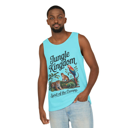 Jungle Kingdom Tank Top, Mens Garment-Dyed Sleeveless Shirt, Spirit of the Canopy Tee, Summer Outfit, Eco-Friendly Casual Wear