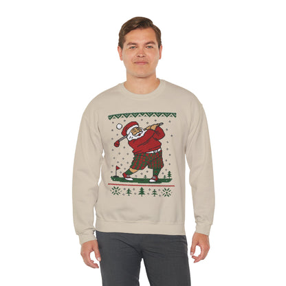 Golfing Santa Christmas Sweatshirt, Funny Golf Lover Holiday Jumper, Ugly Christmas Golf Sweater for Men