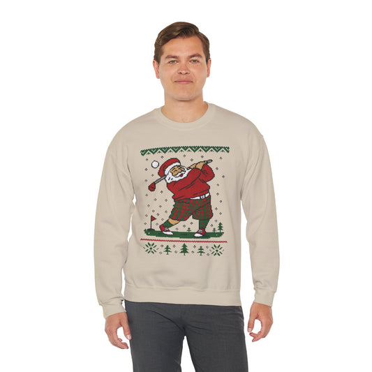 Golfing Santa Christmas Sweatshirt, Funny Golf Lover Holiday Jumper, Ugly Christmas Golf Sweater for Men