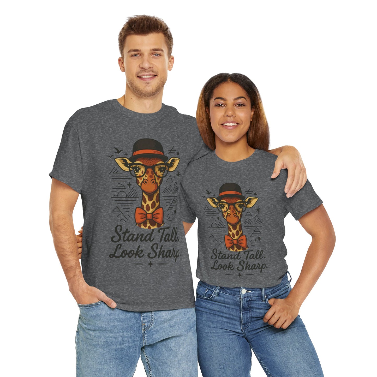 Hipster Giraffe T-Shirt with Hat and Glasses, Whimsical Giraffe Tee, Fun Gift, Cute Graphic Shirt, Unisex Heavy Cotton Tee