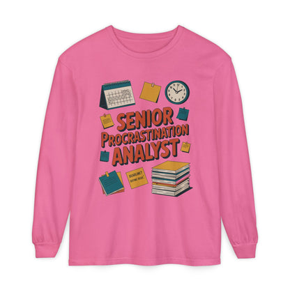 Senior Procrastination Analyst Long Sleeve Tee, Funny Work Shirt,Gift for Analysts, Office Humor, Meme Long Sleeve, Motivation Humor Apparel