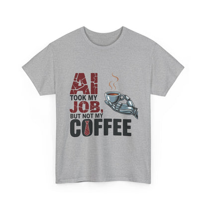 Men's AI Coffee T-Shirt, Funny Robot Humor Graphic Tee, Geek Job Joke Shirt for Him, Men's Heavy Cotton Tee, Sarcastic Work Shirt