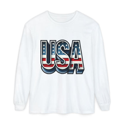 Patriotic Long Sleeve  Unisex  T-Shirt, USA Design, Unisex Tee for Independence Day, Memorial Day, Family Celebrations, Casual Wear