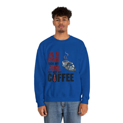 Men's AI Coffee Sweatshirt, Funny Robot Humor Pullover, Geek Sarcastic Job Joke Top, Men's Heavy Blend™ Crewneck Sweatshirt, Office Humor