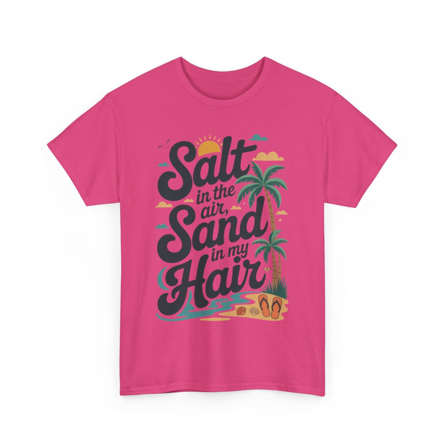 Salt in the Air Sand in My Hair Shirt, Beach Summer Vibes Graphic T-Shirt, Tropical Ocean Palm Design, Ocean-Themed Shirt, Gift Beach Lovers