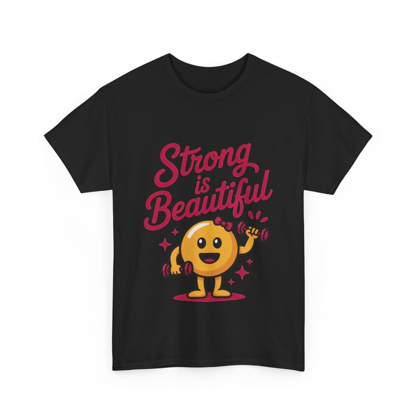 Strong is Beautiful Womens T-Shirt, Cute Fitness Character Graphic Tee, Inspirational Workout Shirt, Gym Motivation Gift for Her