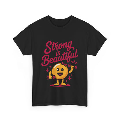 Strong is Beautiful Womens T-Shirt, Cute Fitness Character Graphic Tee, Inspirational Workout Shirt, Gym Motivation Gift for Her