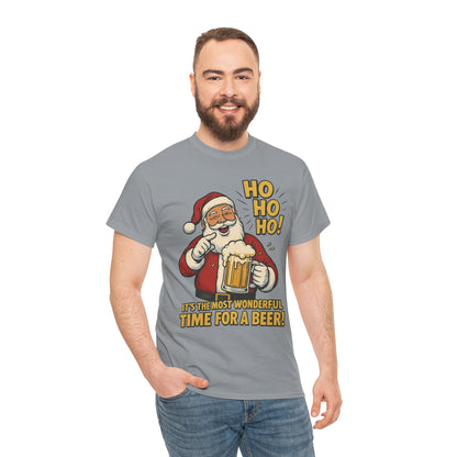 Funny Santa Beer Christmas T-Shirt, Men's Holiday Party Tee