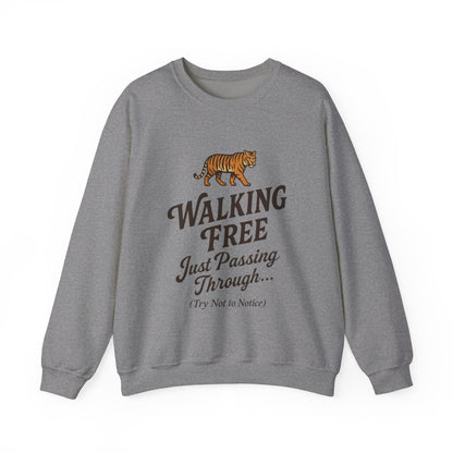 Funny Tiger Mens Crewneck Sweatshirt - Walking Free Cozy Wild Animal Pullover - Motivational Sweatshirt, Inspirational Apparel