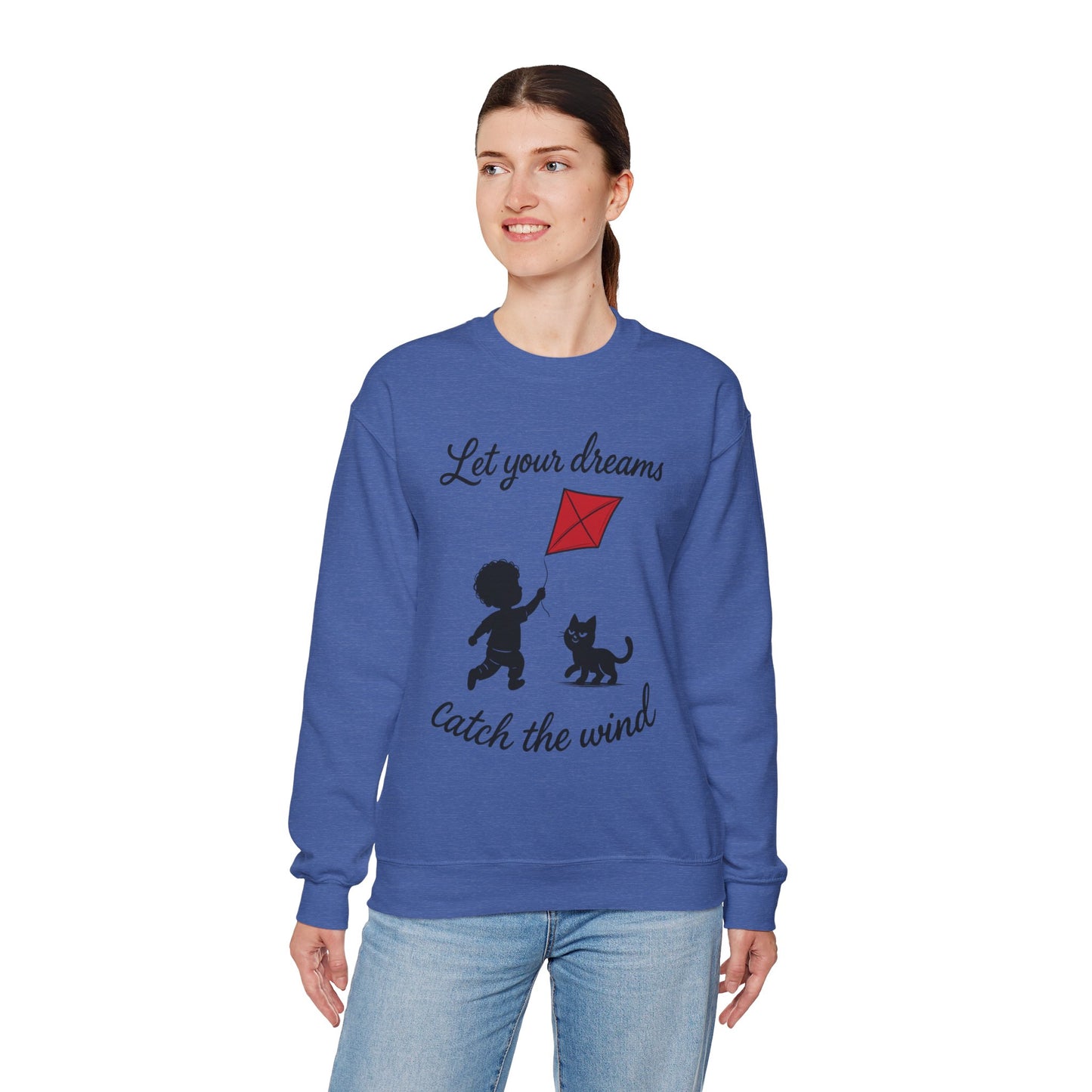 Dream Big Womens Crewneck Sweatshirt, Inspirational Gift, Cozy Lounge Wear, Cat Lover's Apparel, Kid's Motivation Sweatshirt