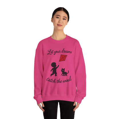 Dream Big Womens Crewneck Sweatshirt, Inspirational Gift, Cozy Lounge Wear, Cat Lover's Apparel, Kid's Motivation Sweatshirt