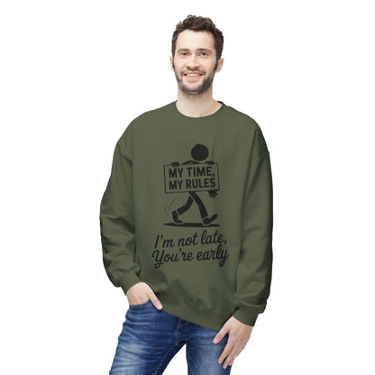 Casual Men's Crewneck Sweatshirt, Funny Sweatshirt for Men, Perfect Gift for Friends, My Time My Rules Design, Time Management Humor