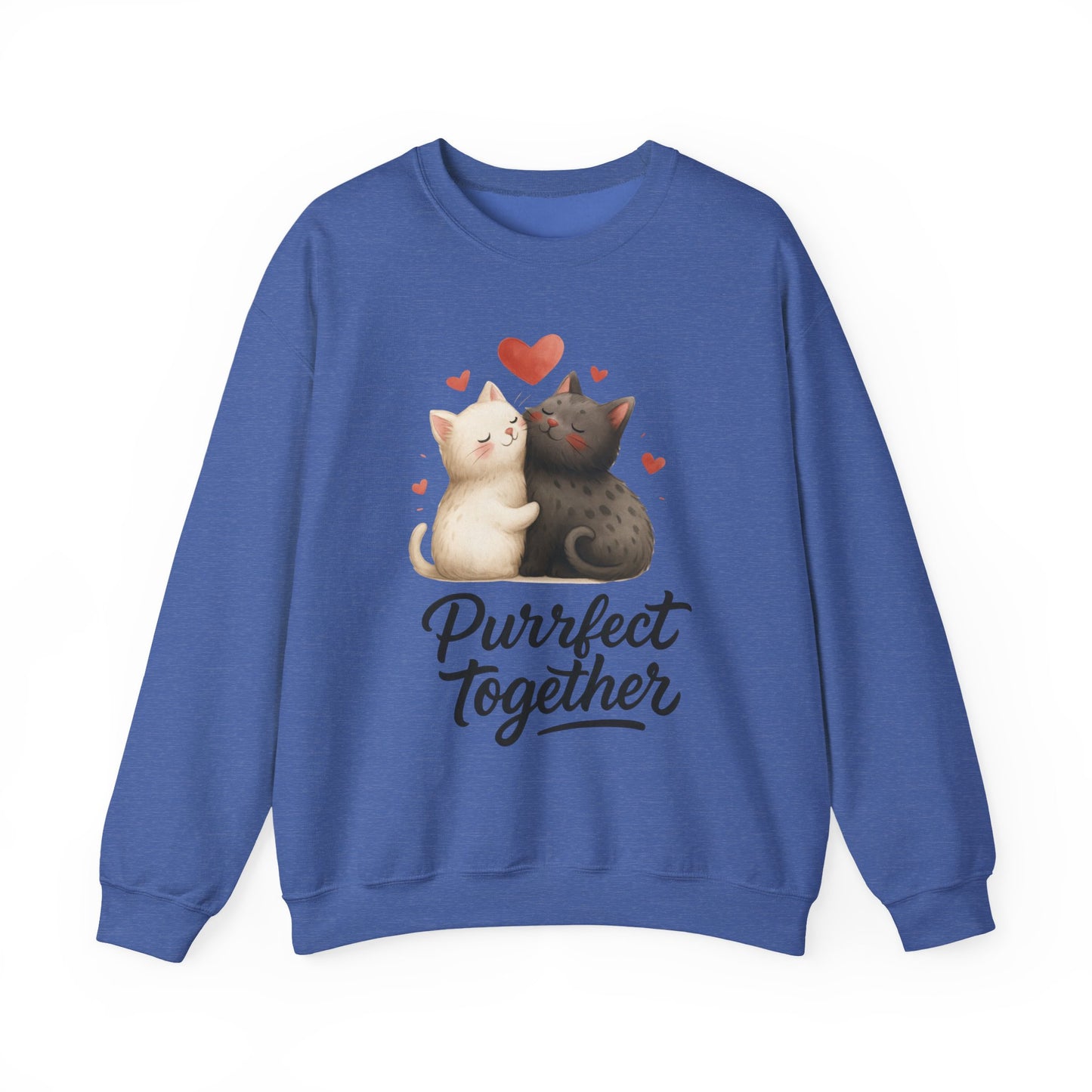 Cute Cat Couple Womens Sweatshirt, Purrfect Together Sweater, Gift for Cat Lovers, Cozy Crewneck for Valentine's Day, Animal Lover Apparel