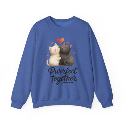 Cute Cat Couple Womens Sweatshirt, Purrfect Together Sweater, Gift for Cat Lovers, Cozy Crewneck for Valentine's Day, Animal Lover Apparel