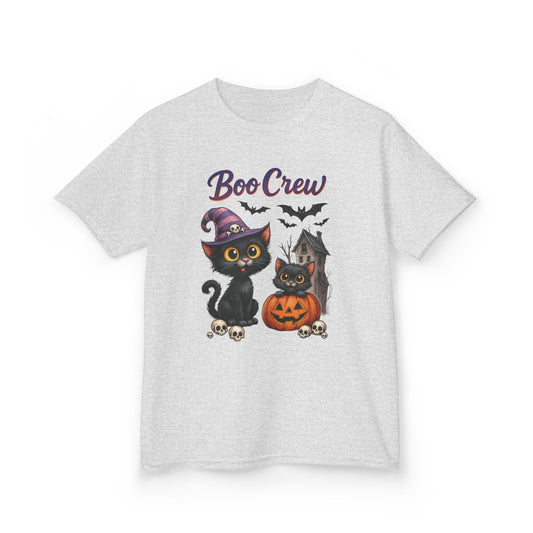 Boo Crew Kids Halloween T-Shirt, Cute Black Cats Pumpkin Design, Fun Spooky Shirt for Girls Boys