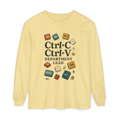Graphic Long Sleeve Tee, Ctrl+C Ctrl+V Department Lead, Funny Office Humor Shirt, Programmer Gift, Tech Nerd Tee, IT Department Apparel
