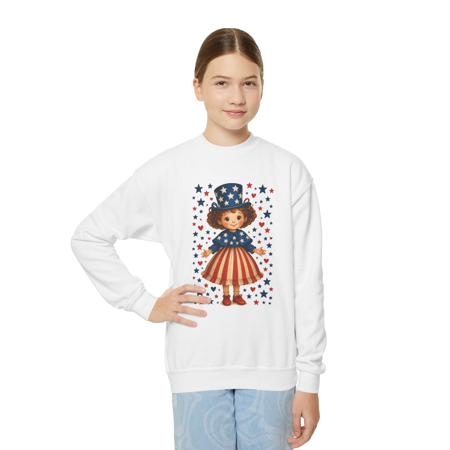 Youth Patriotic Crewneck Sweatshirt, Kids American Flag Sweatshirt, 4th of July, Independence Day Gift, Stars and Stripes