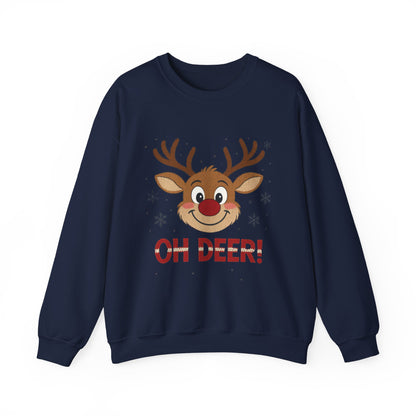Womens Oh Deer Christmas Sweatshirt, Cute Reindeer Holiday Pullover, Women's Crewneck Sweatshirt