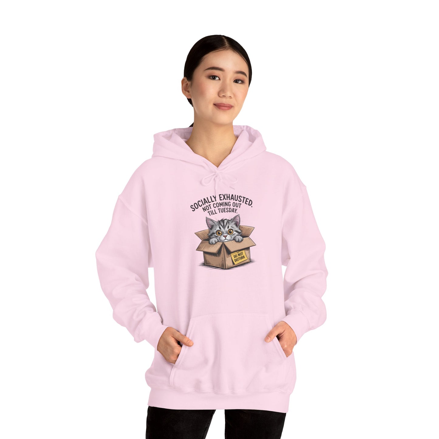 Socially Exhausted Cat Hoodie - Cozy Sweatshirt for Cat Lovers, Funny Gift, Casual Wear, Unique Animal Apparel, Perfect for Relaxing Days