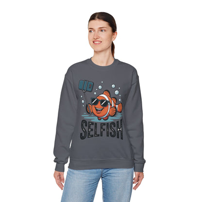 Unisex Heavy Blend™ Crewneck Sweatshirt, Mens Selfish Funny Fish Sweatshirt, Cute Selfie Pullover, Ocean Humor Top