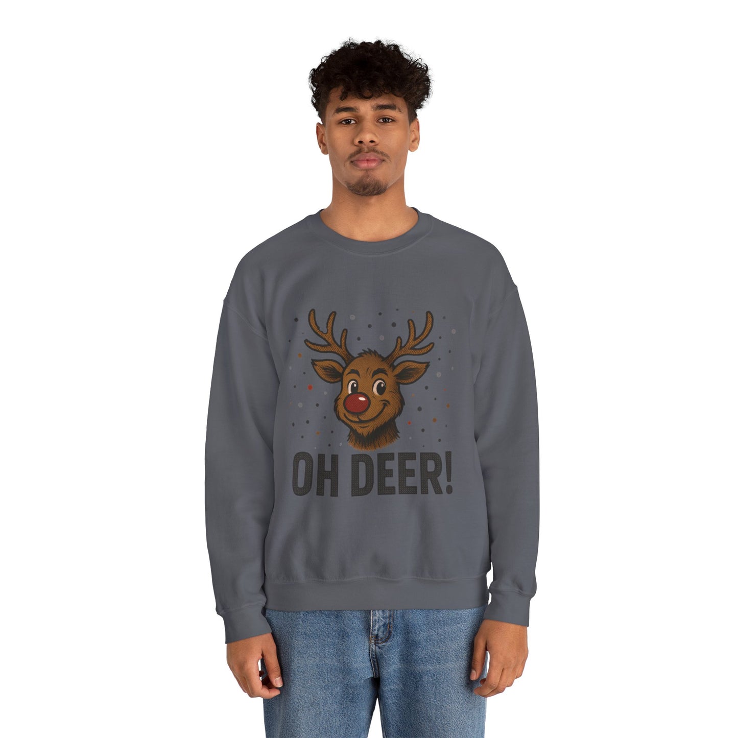 Men's Oh Deer Funny Christmas Sweatshirt, Reindeer Holiday Pullover