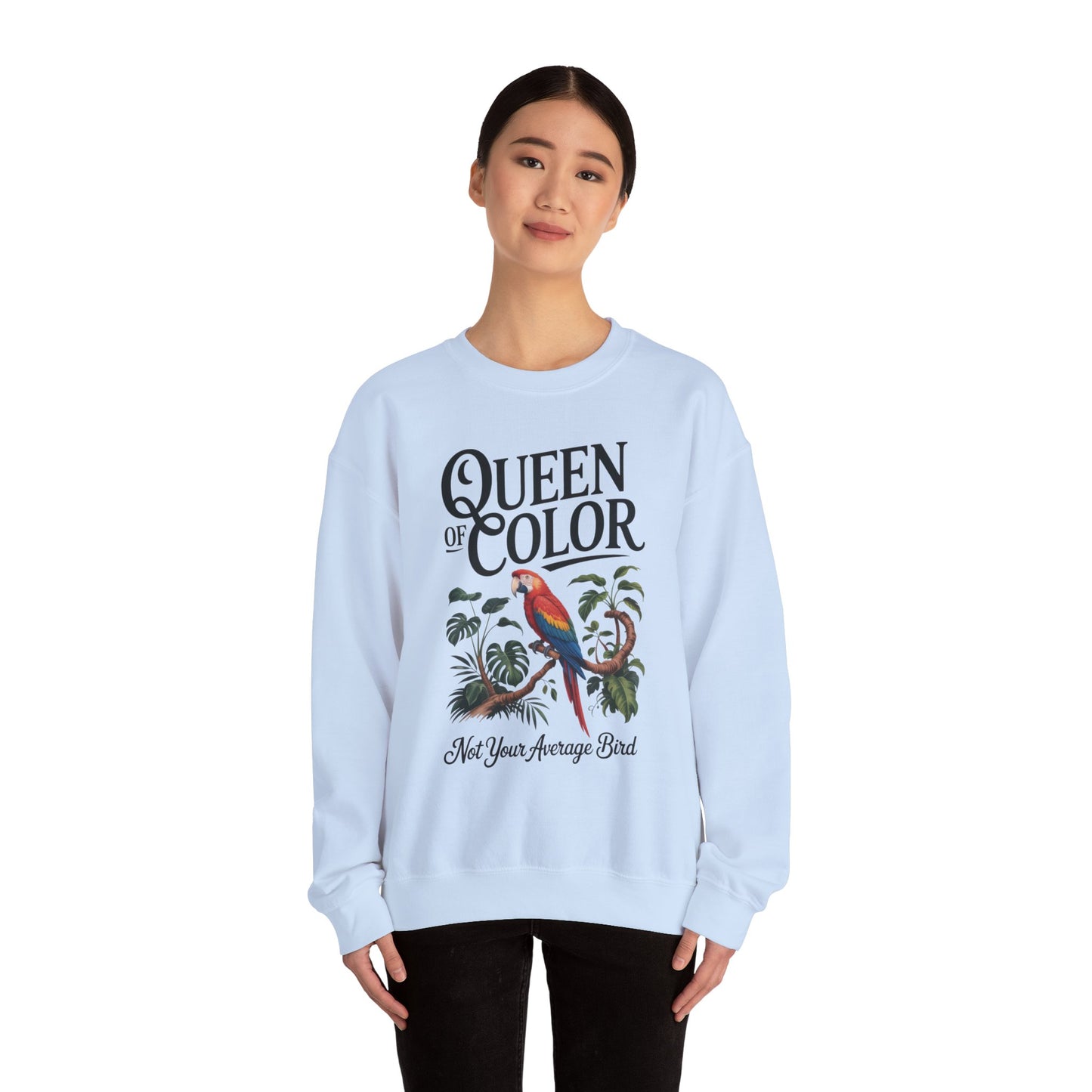 Vibrant Crewneck Womens Sweatshirt, Colorful Apparel, Bird Design, Cozy Layering, Gift for Nature Lovers, Fun Fashion