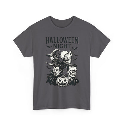 Halloween Night Men's T-Shirt, Classic Monsters Graphic Tee, Witch, Vampire, Frankenstein, Werewolf