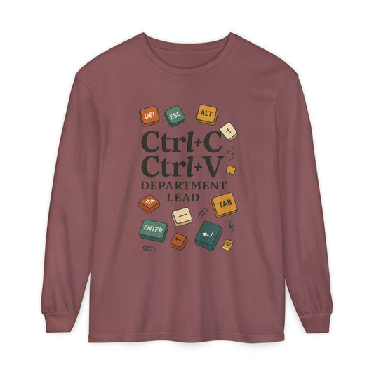 Graphic Long Sleeve Tee, Ctrl+C Ctrl+V Department Lead, Funny Office Humor Shirt, Programmer Gift, Tech Nerd Tee, IT Department Apparel