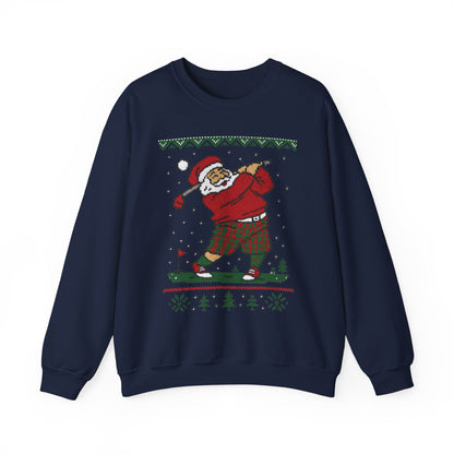 Golfing Santa Christmas Sweatshirt, Funny Golf Lover Holiday Jumper, Ugly Christmas Golf Sweater for Men