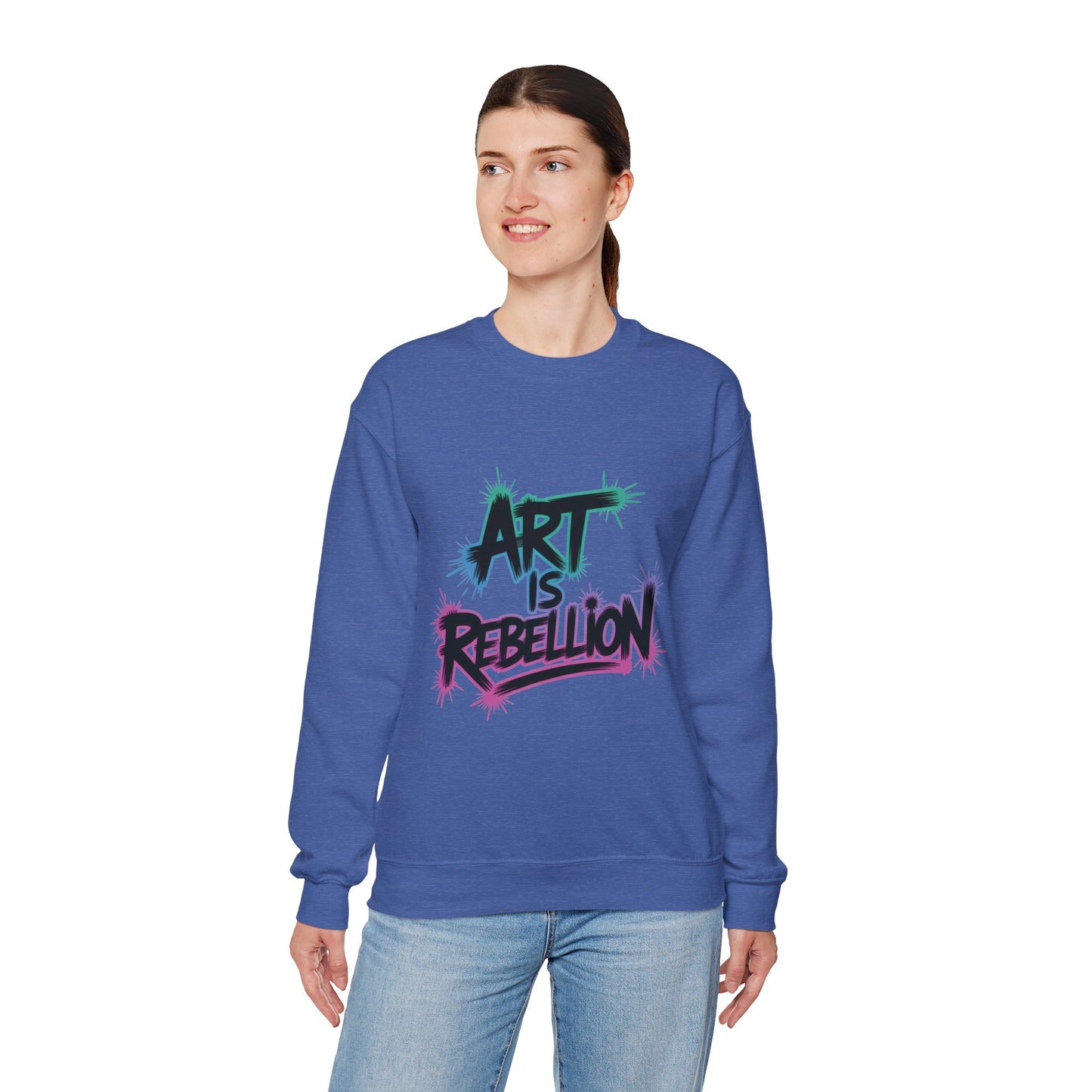 Art Is Rebellion Women's Sweatshirt, Graffiti Graphic Pullover, Bold Rebel Street Art Statement Top, Heavy Blend™ Crewneck Sweatshirt