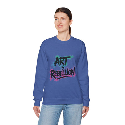 Art Is Rebellion Women's Sweatshirt, Graffiti Graphic Pullover, Bold Rebel Street Art Statement Top, Heavy Blend™ Crewneck Sweatshirt