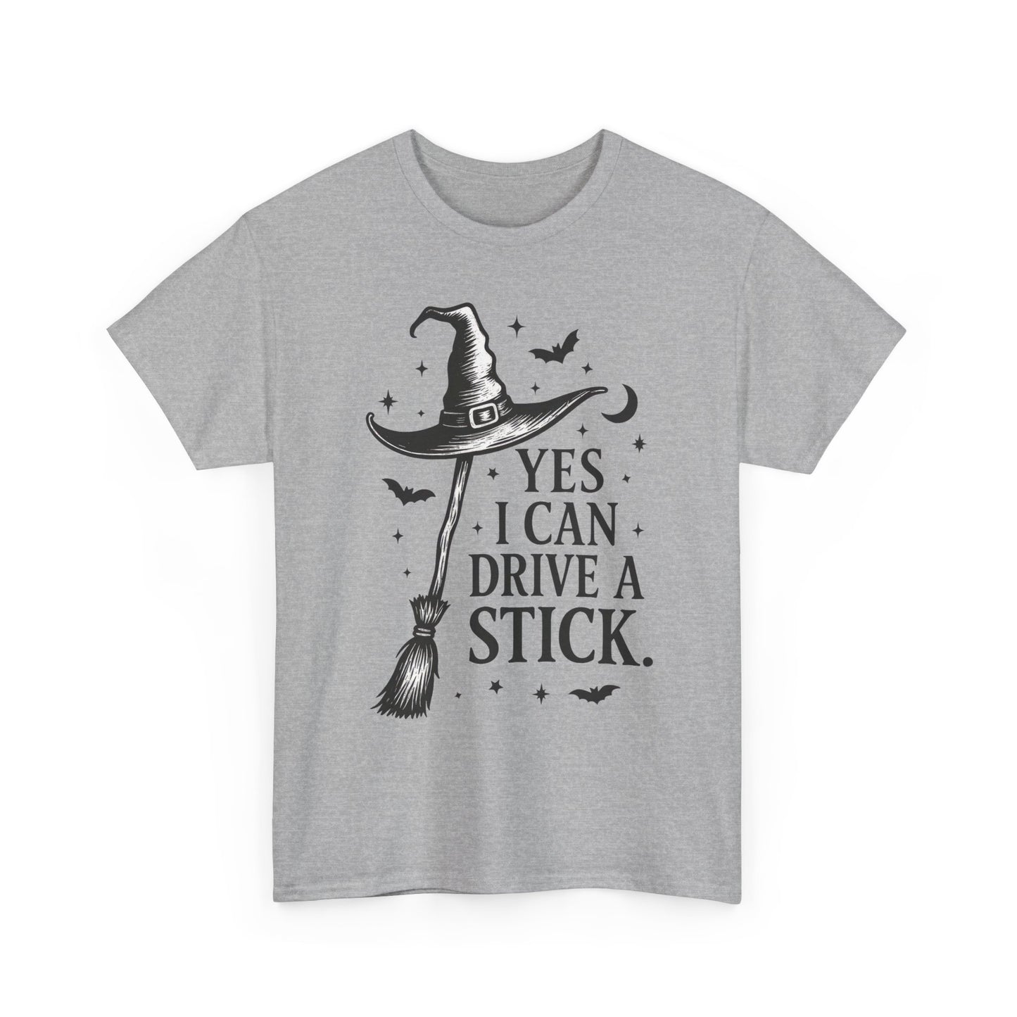 Yes I Can Drive a Stick Witch Hat Broom Halloween Women's T-Shirt, Funny Spooky Graphic Tee, Witch Shirt,