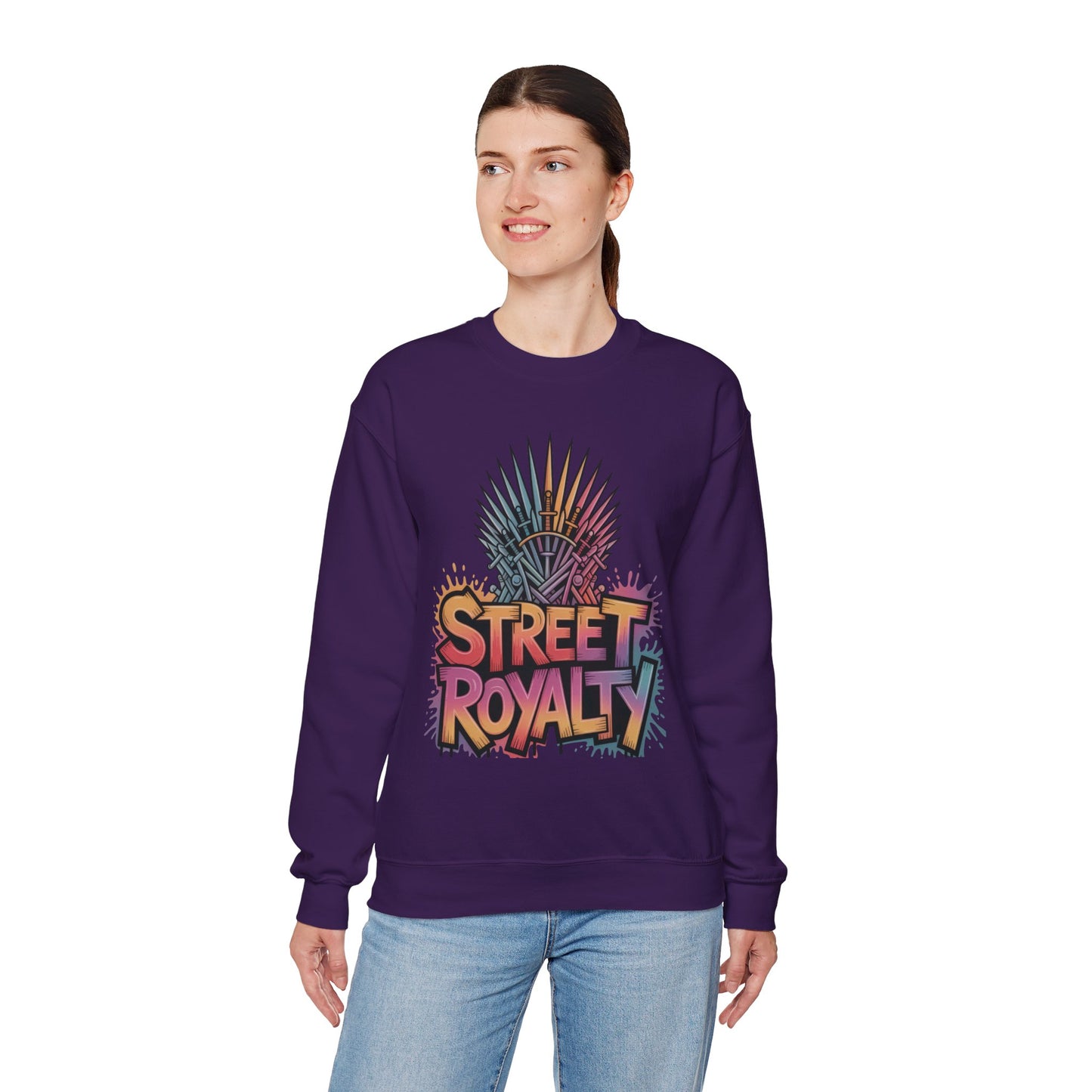 Street Royalty Women's Crewneck Sweatshirt, Graffiti Crown Graphic Pullover, Urban Streetwear Top