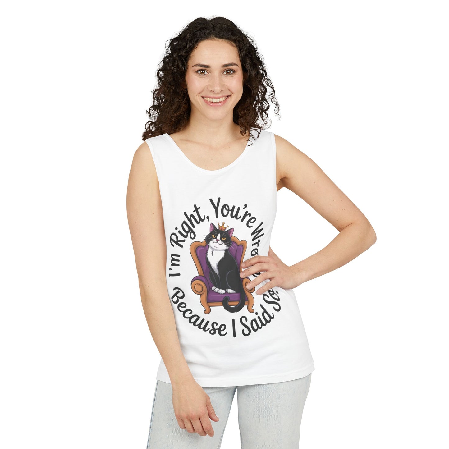 Funny Cat Queen Tank Top, Sassy Cat Graphic Tee for Women, Cat Mom Humor Tee Gift, Funny Graphic T-Shirt, I'm Right, You're Wrong Tee
