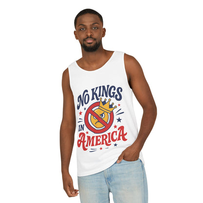 No Kings in America Tank Top - Funny Patriotic Anti Monarchy Sleeveless Shirt - USA Freedom Top, Unisex Summer Apparel, USA Independence Day