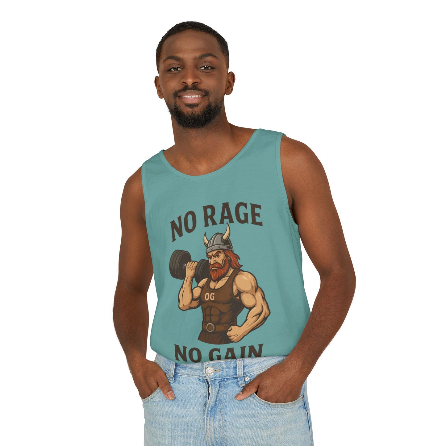 No Rage No Gain Viking Gym Tank Top, Funny Muscle Workout Tee, Barbarian Fitness Tank for Men, Gym Wear, Workout Gear, Casual Summer Outfit
