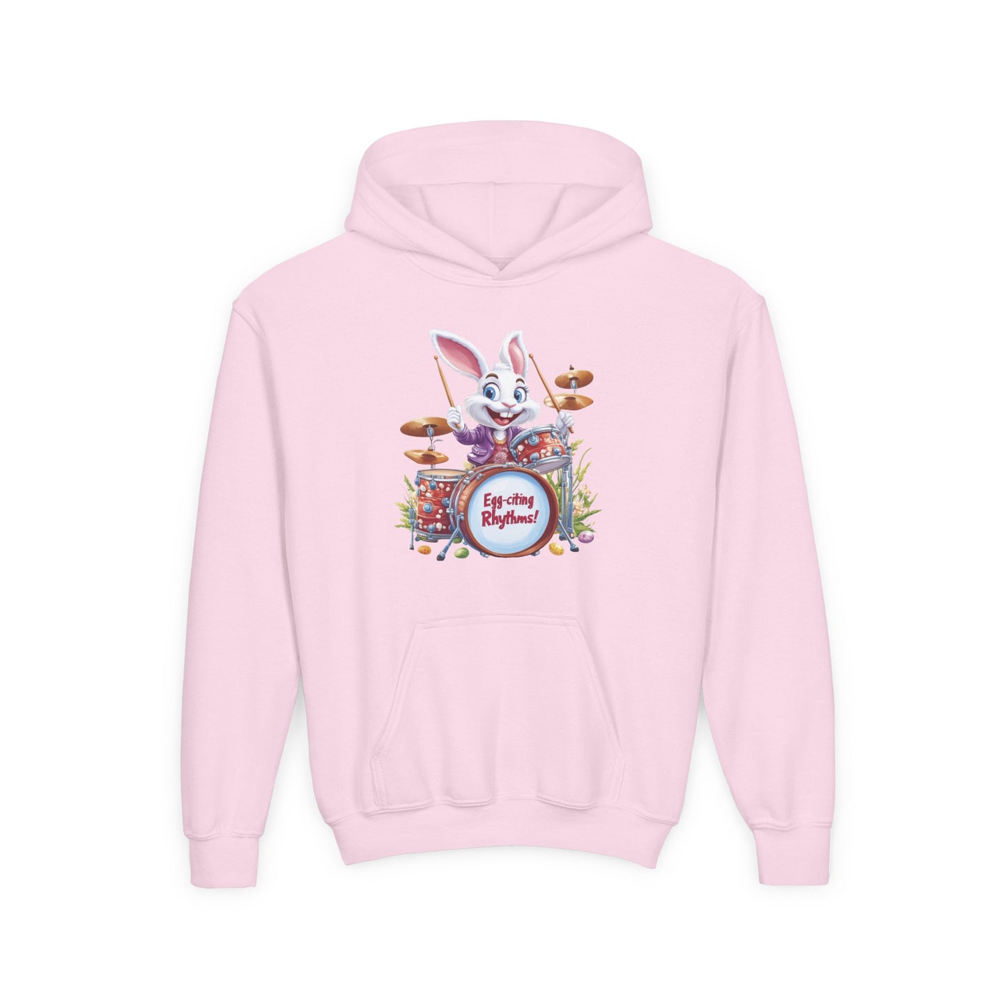Kids Easter Bunny Drummer Hoodie - Fun Spring Sweatshirt for Children, Cute Bunny Playing Drums, Unique Easter Gift Idea