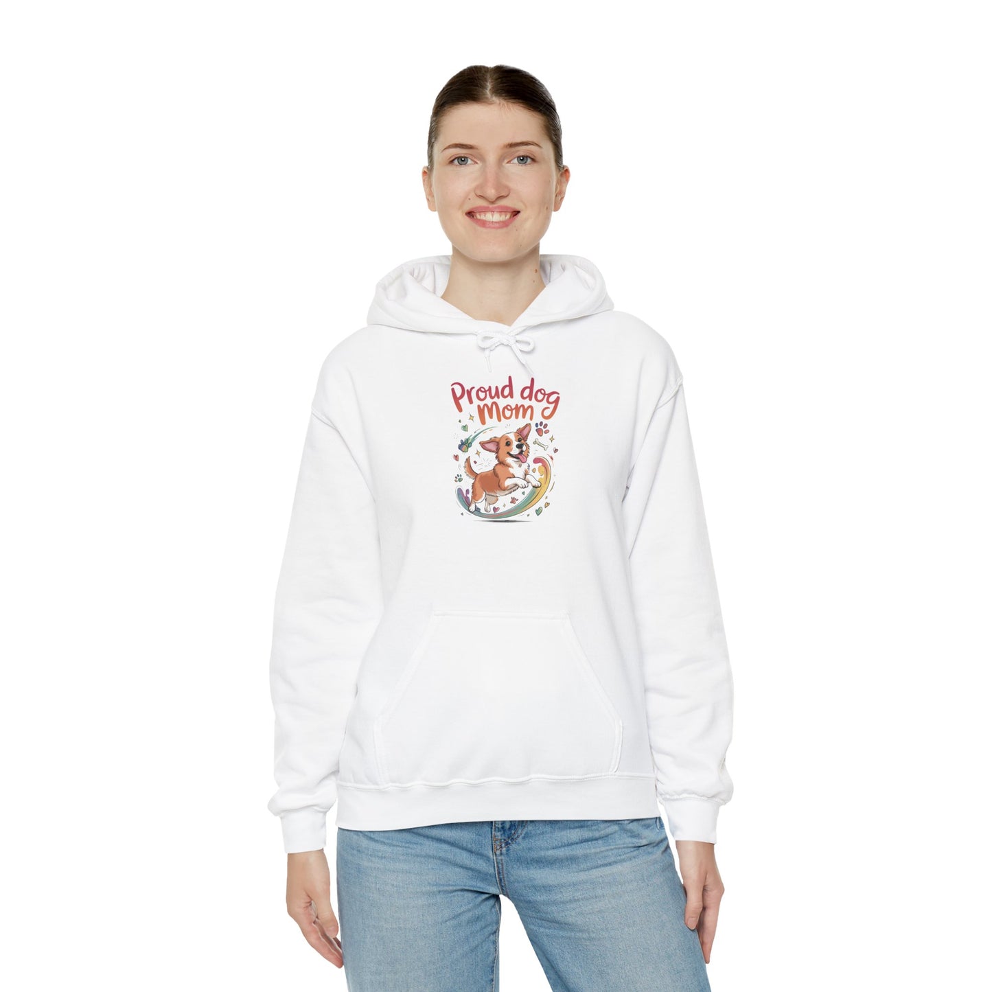 Proud Dog Mom Hoodie, Gift for Dog Owners, Dog Lover Apparel, Mother's Day Gift, Unisex Hooded Sweatshirt, Corgi Rainbow Print