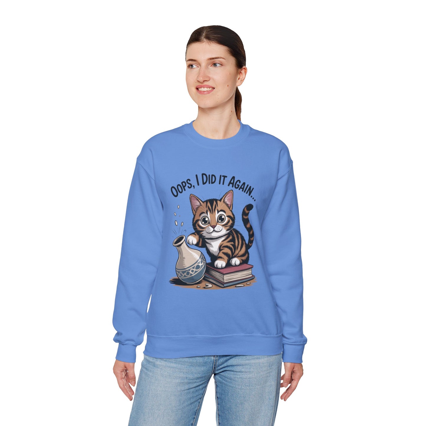 Cute Cat Oops! I Did It Again Sweatshirt, Funny Pet Lover Gift, Cozy Crewneck for Cat Moms, Purrfect for Birthdays, Casual Wear