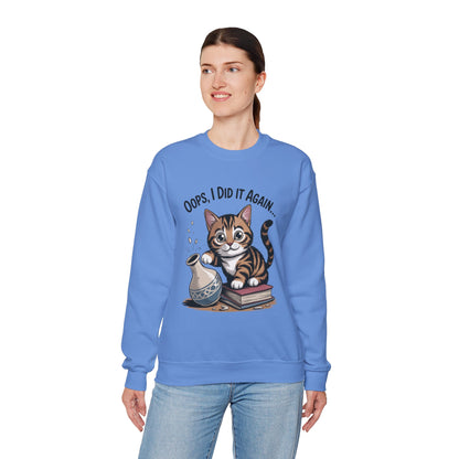 Cute Cat Oops! I Did It Again Sweatshirt, Funny Pet Lover Gift, Cozy Crewneck for Cat Moms, Purrfect for Birthdays, Casual Wear